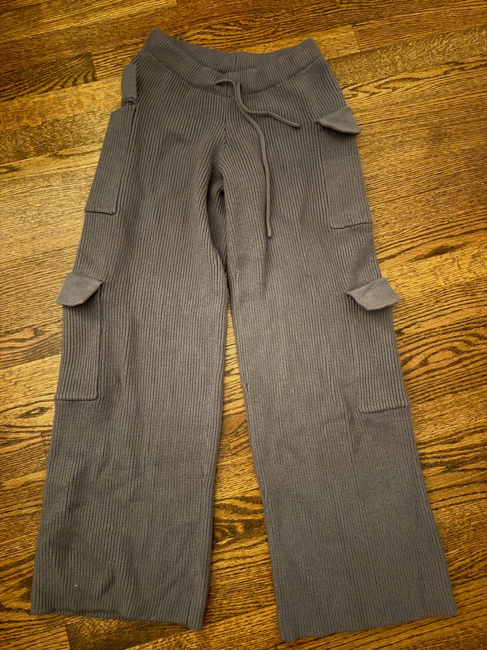 Edikted Charcoal Ribbed Sweater Knit Cargo Pants